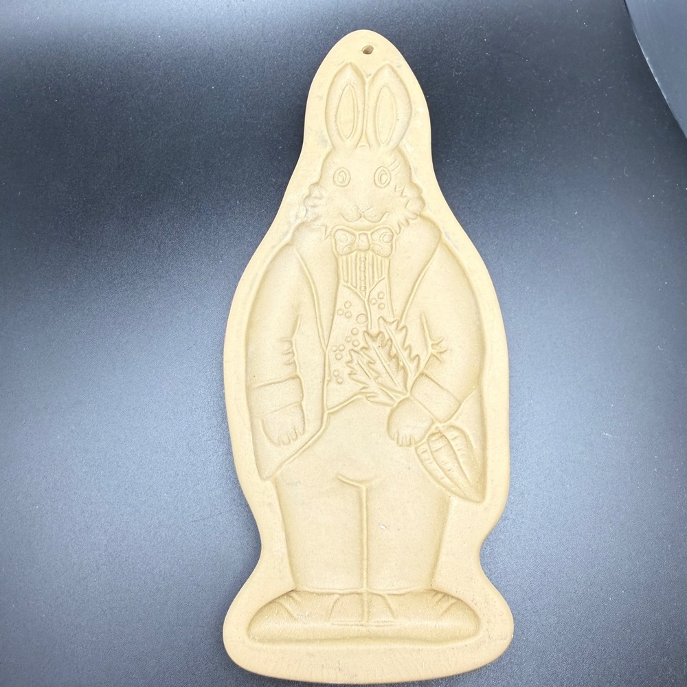 Vintage 1988 Brown Bag Cookie Art Hill Design Stoneware Rabbit Cookie Mold 8.5"